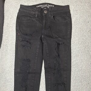 American Eagle Outfitters Women's Black Ripped Skinny Jeans